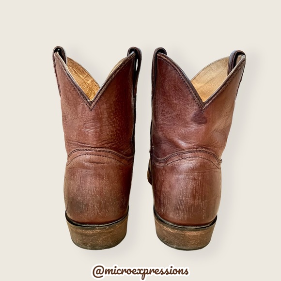$369 Frye Billy Short Pull On Brown Real Leather Southern Cowboy Cute Ankle Boot - Picture 10 of 14